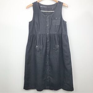 G1 Goods Summer Slate Gray 100% Linen Sleeveless Button Down Dress with Pockets